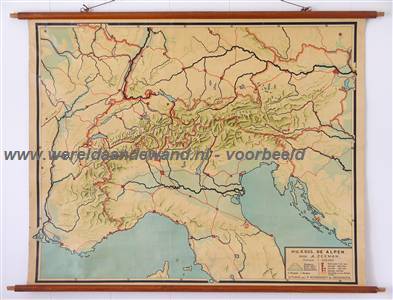 wandkaart schoolkaart schoolplaat van de Alpen