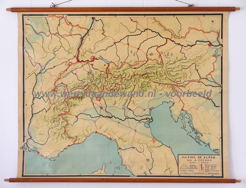 wandkaart schoolkaart schoolplaat van de Alpen