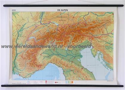 wandkaart schoolkaart schoolplaat van de Alpen