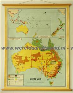 wandkaart schoolkaart schoolplaat van Australië
