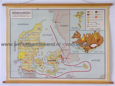 wandkaart schoolkaart schoolplaat van Denemarken en IJsland