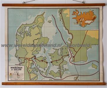 wandkaart schoolkaart schoolplaat van Denemarken en IJsland