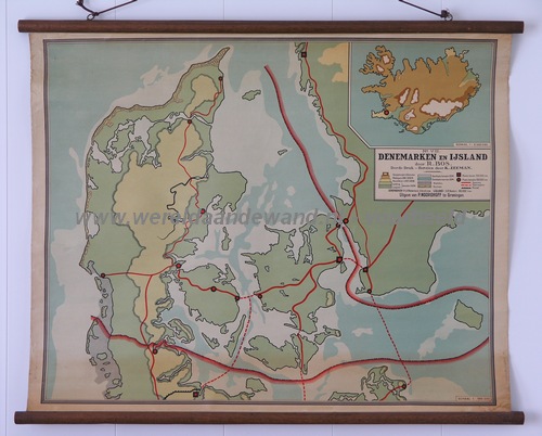 wandkaart schoolkaart schoolplaat van Denemarken en IJsland