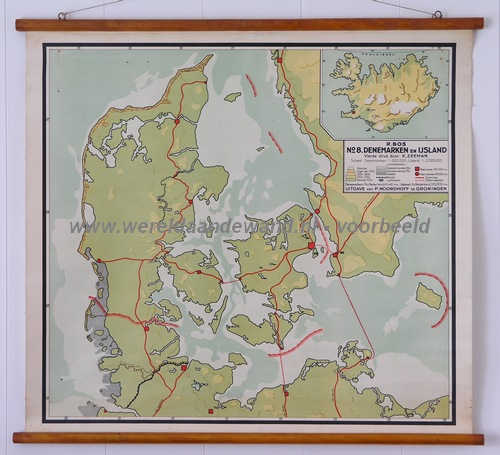 wandkaart schoolkaart schoolplaat van Denemarken en IJsland