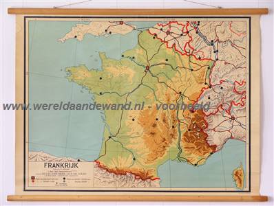 wandkaart schoolkaart schoolplaat van Frankrijk