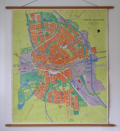 wandkaart schoolkaart schoolplaat van Groningen (stad)