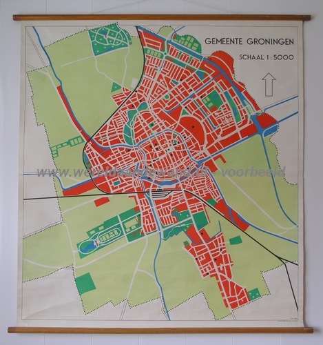 wandkaart schoolkaart schoolplaat van Groningen (stad)