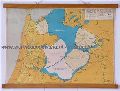 wandkaart schoolkaart schoolplaat van de afsluiting en gedeeltelijke droogmaking van de Zuiderzee
