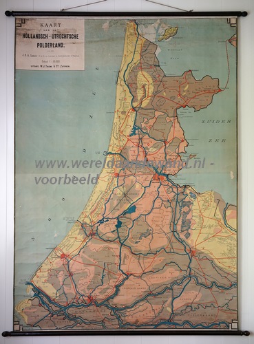 wandkaart schoolkaart schoolplaat van het Hollandsch-Utrechtsche polderland
