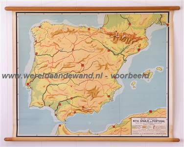 wandkaart schoolkaart schoolplaat van Spanje en Portugal