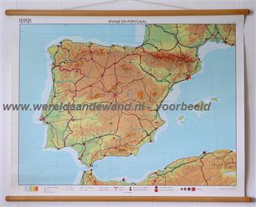 wandkaart schoolkaart schoolplaat van Spanje en Portugal