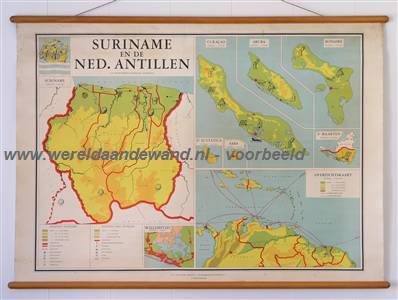 wandkaart schoolkaart schoolplaat van West-Indië, Suriname, Antillen