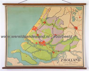 wandkaart schoolkaart schoolplaat van Zuid-Holland